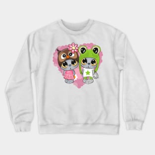 Cute kittens on a pink heart background Crewneck Sweatshirt